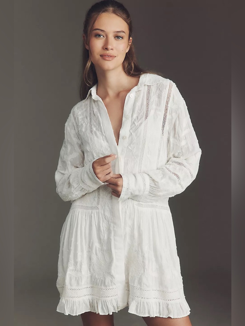 NWT Size LP - Anthro Embroidered Mini Swing Shirt Dress removable Slip (US$ 158)